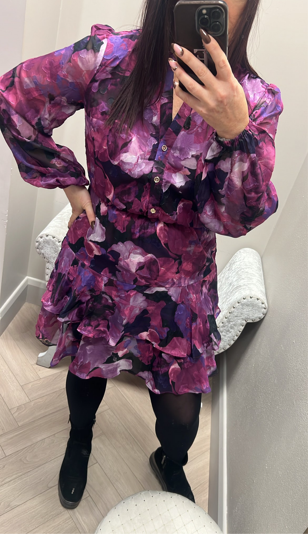 Purple floral frill dress