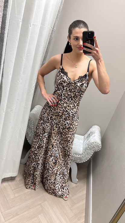 Guess leopard lace detail maxi dress W5GK10WF1T2