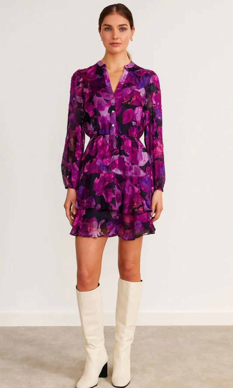 Purple floral frill dress