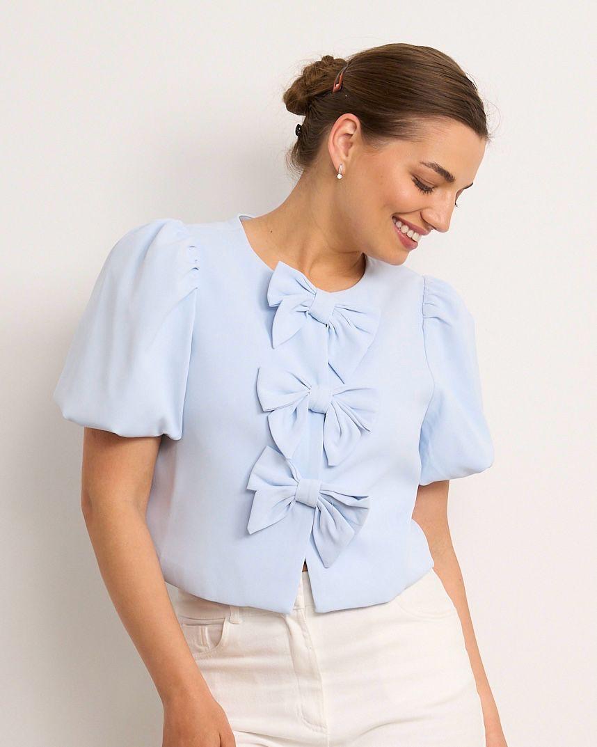 Saffron blue bow detail top