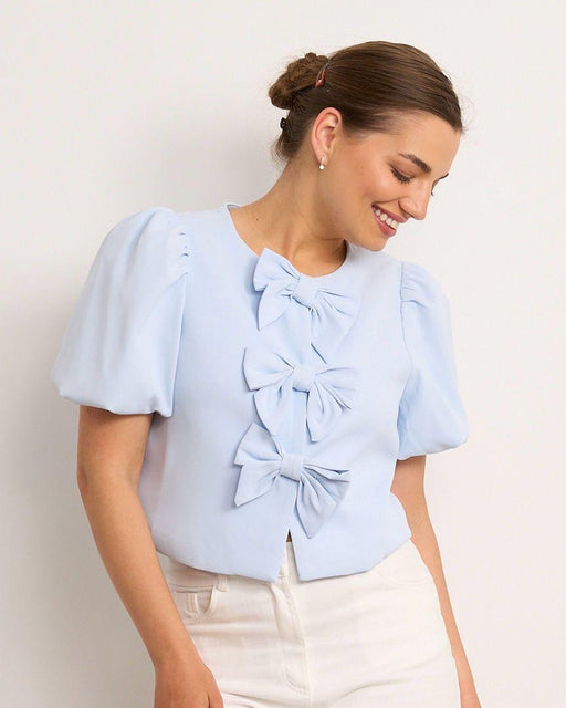 Saffron blue bow detail top