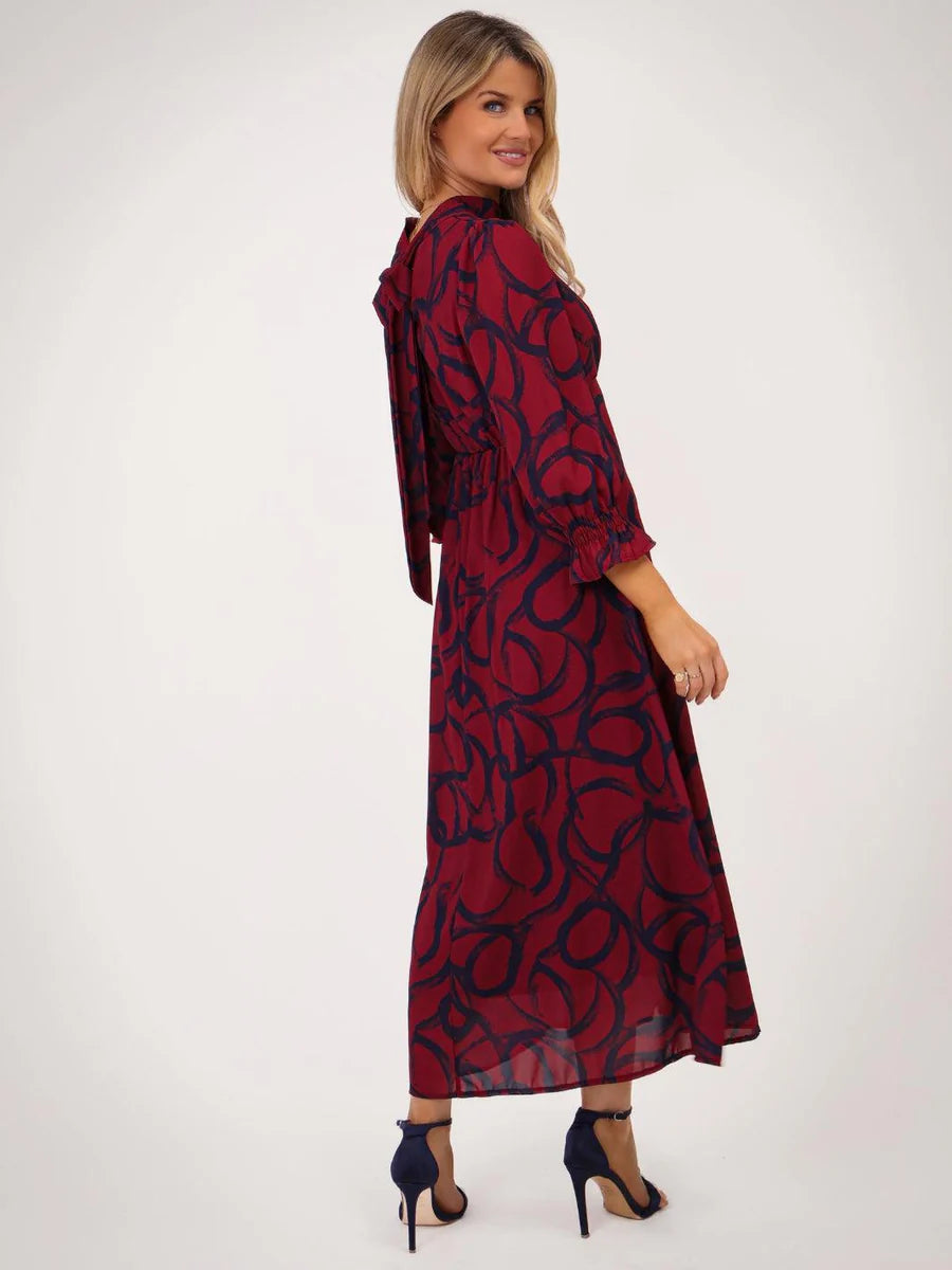 Simona magenta navy midi dress