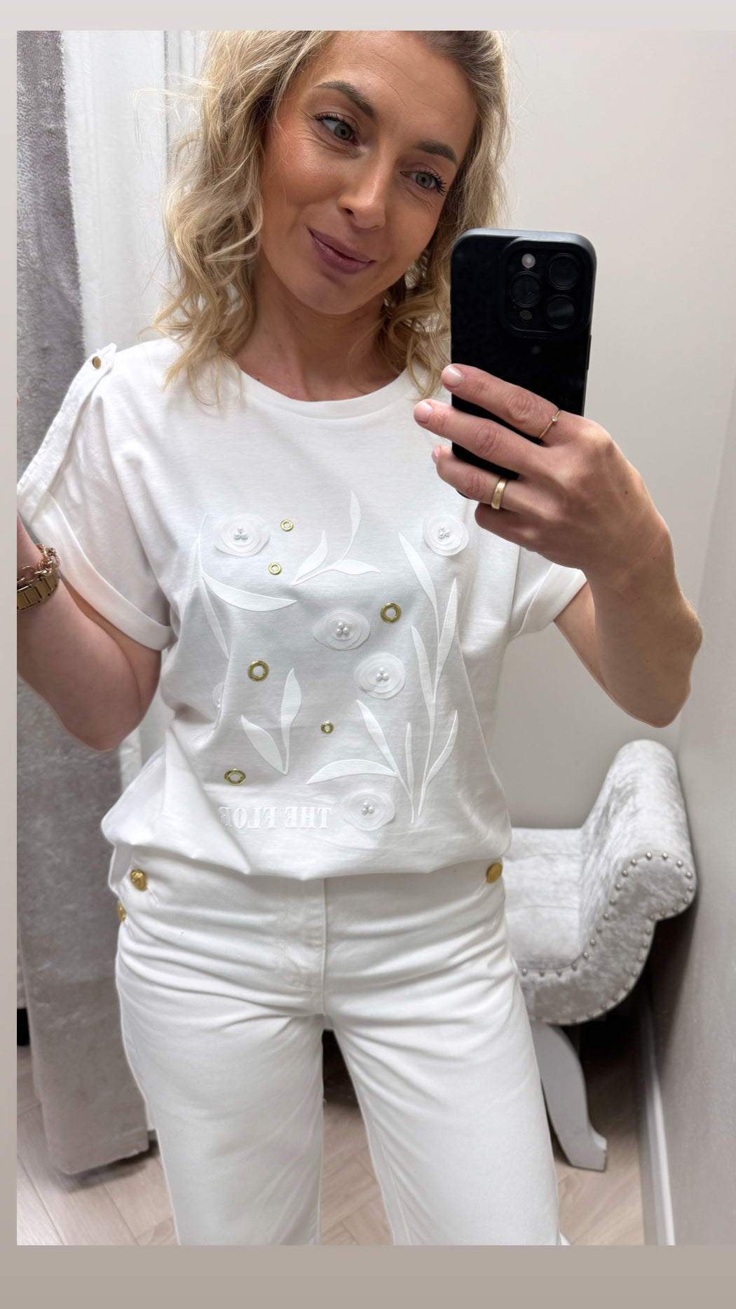 Eyelette cream top