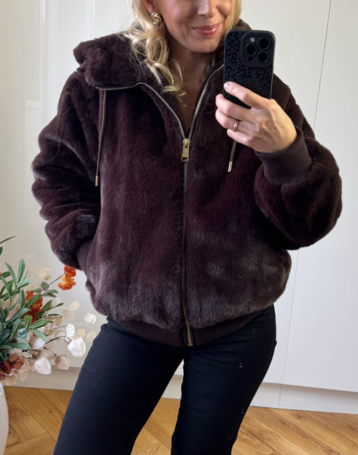 Guess brown lucrezia faux fur jacket w5bl66w3890