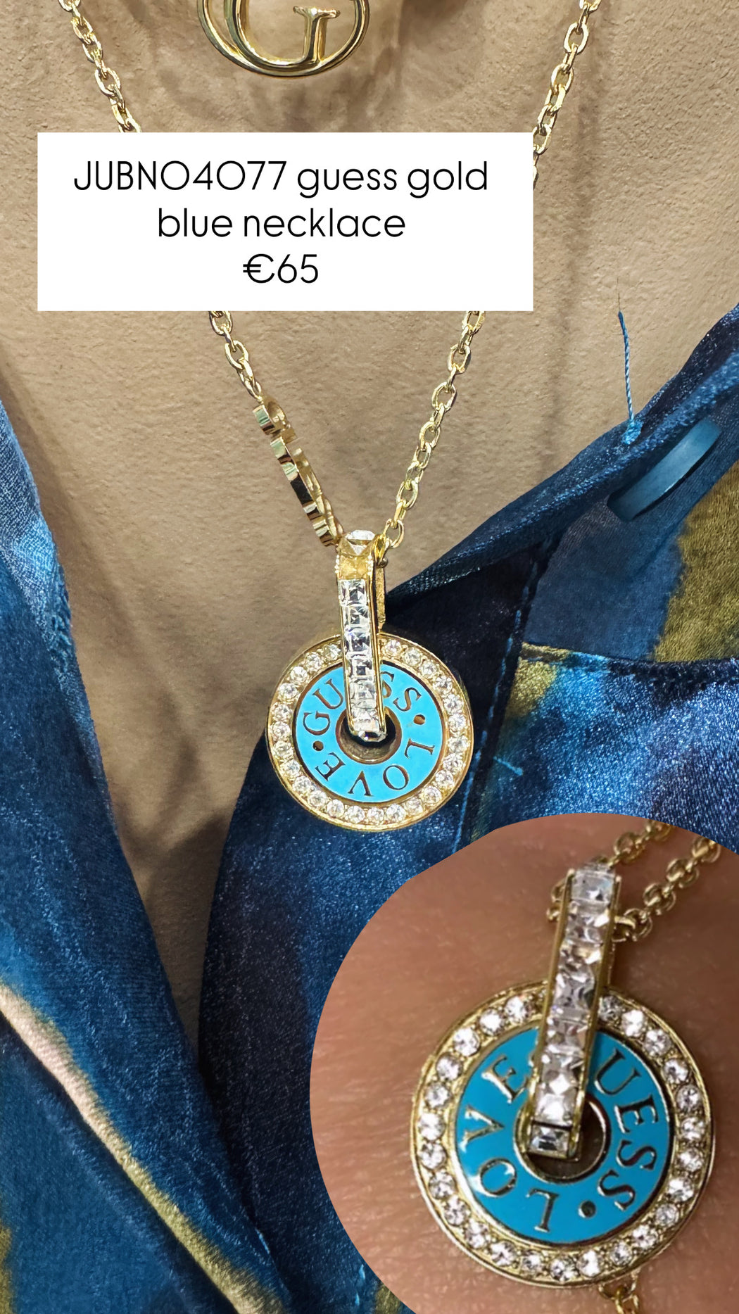 JUBN04077 guess gold blue necklace