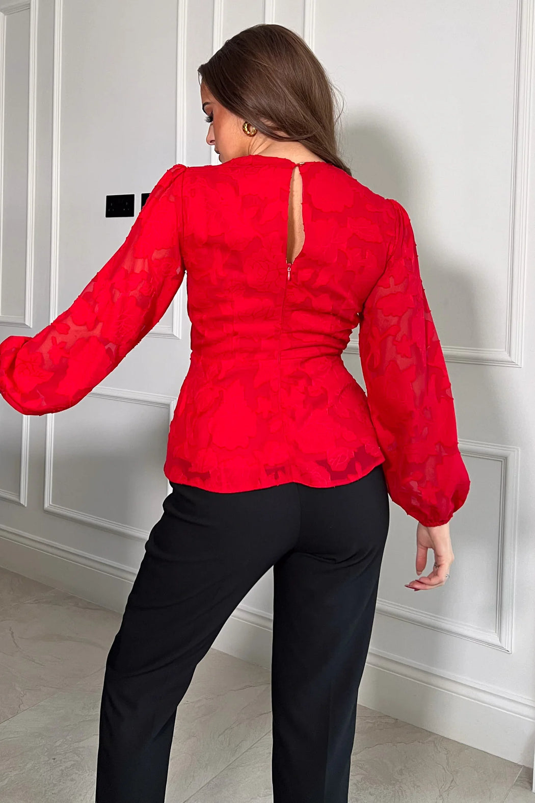 Brooke red Tie Long Sleeve Burnout