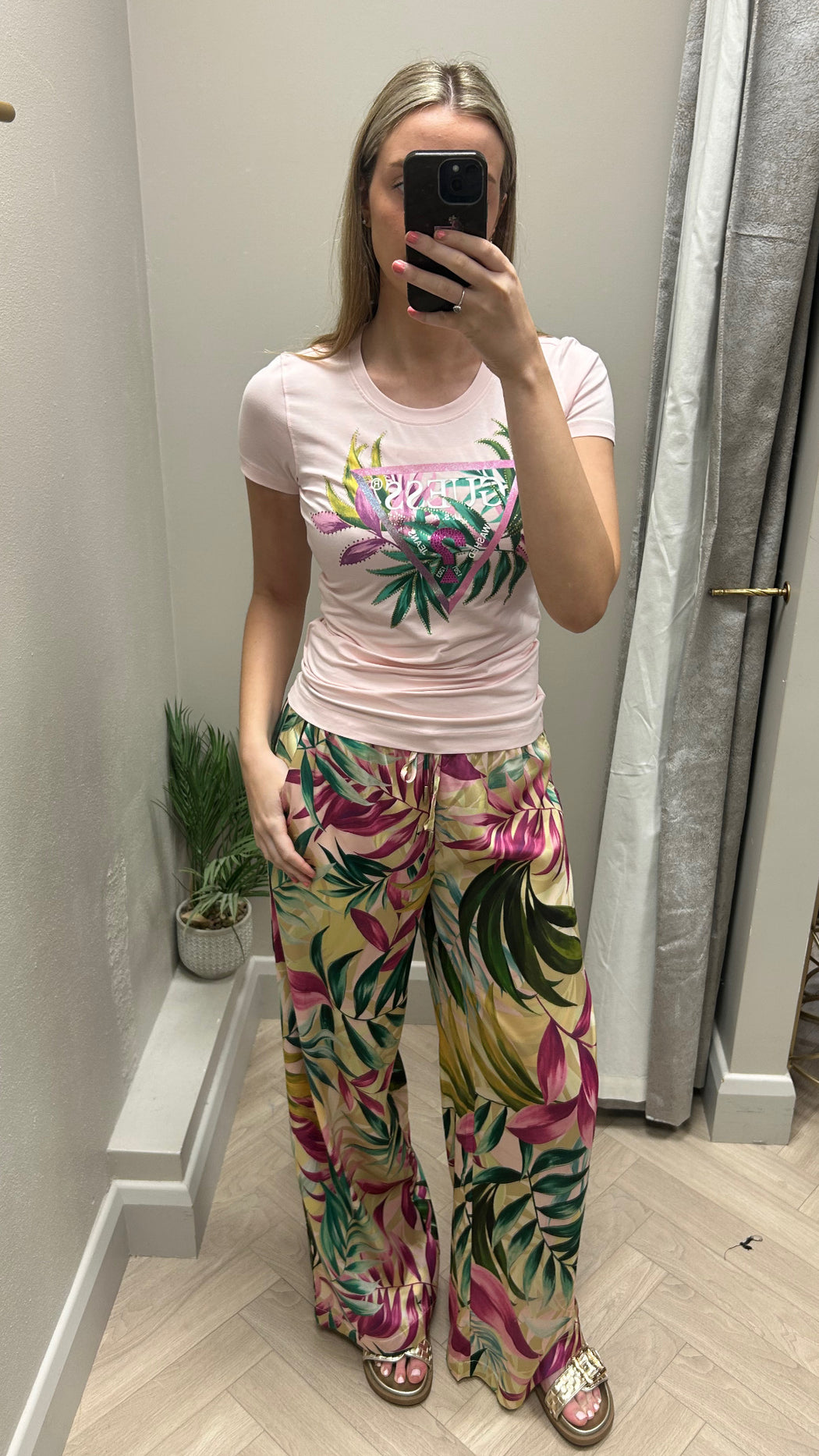 Guess floral Ines wide leg trouser W5GB11WH8C2