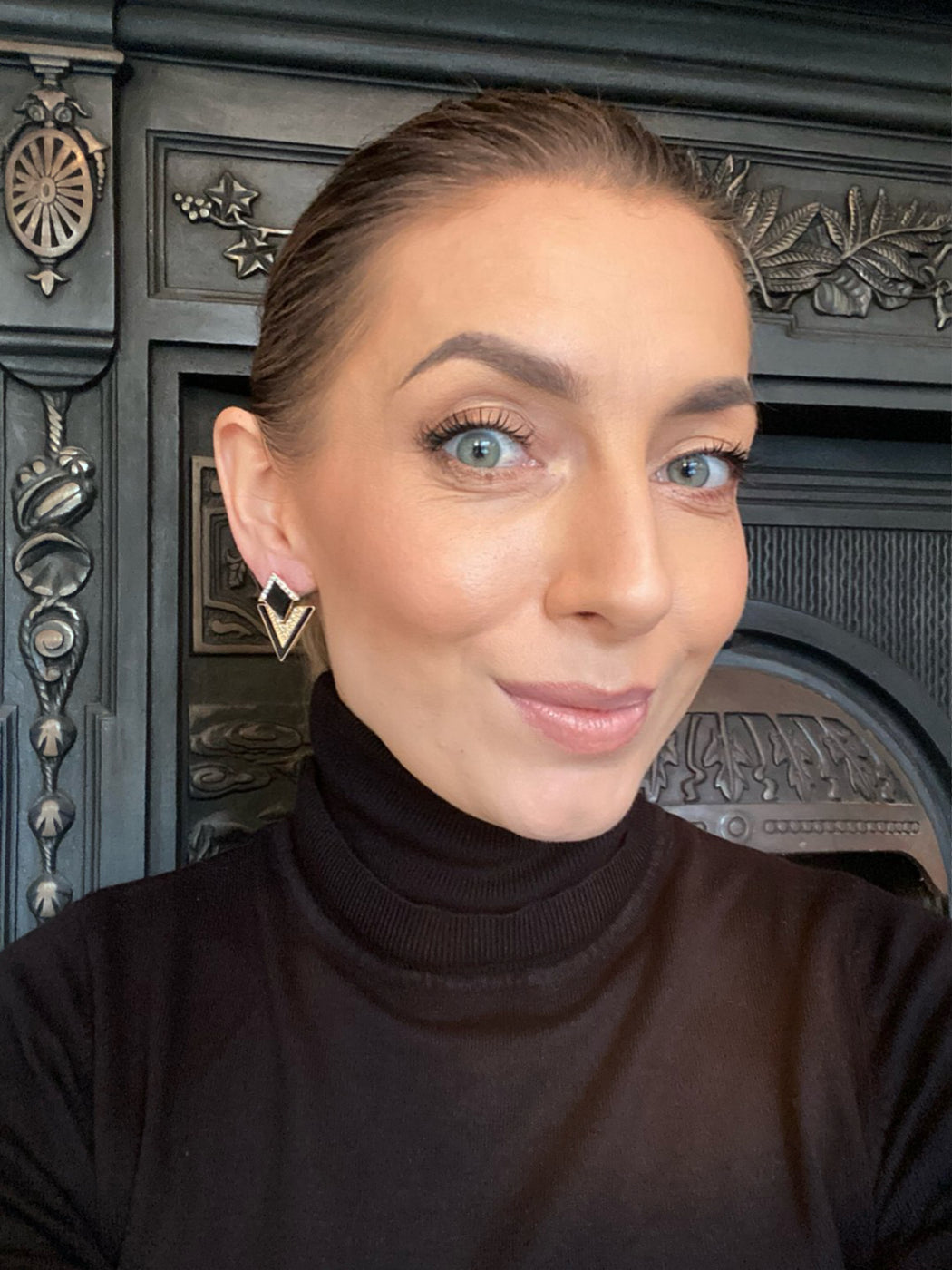 Black& gold triangle drop earrings