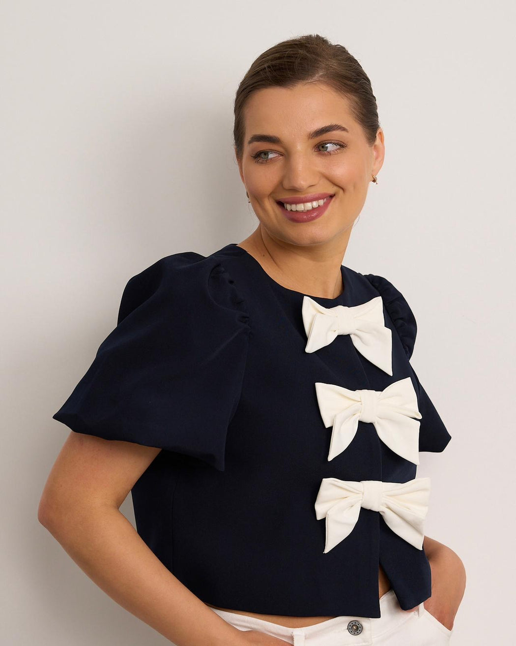 Saffron navy cream top