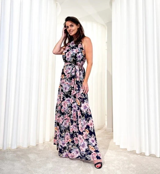 Guess Katia navy floral halter dress