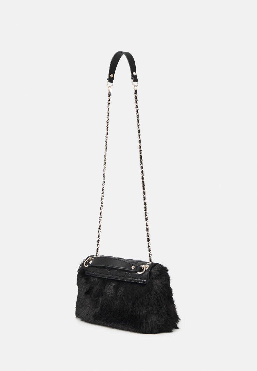 Guess black lise flap over faux fur convertible shoulder / crossbody