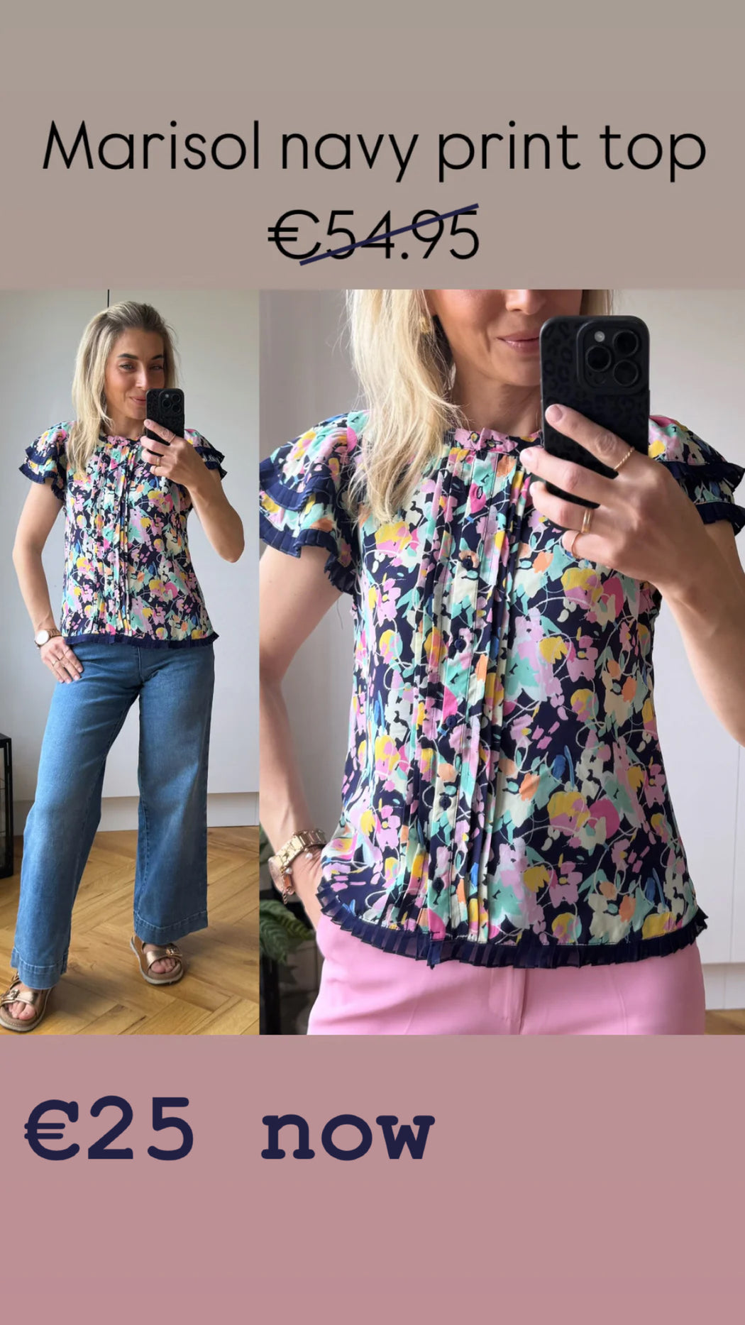 Marisol navy print Top