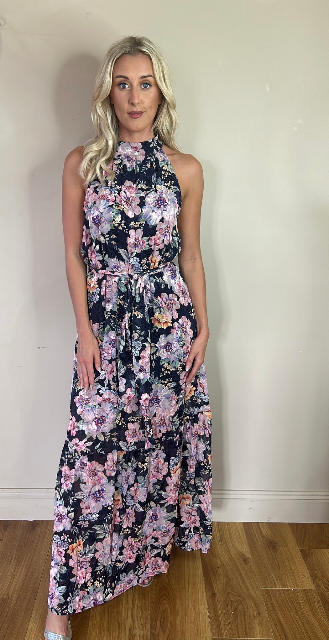 Guess Katia navy floral halter dress