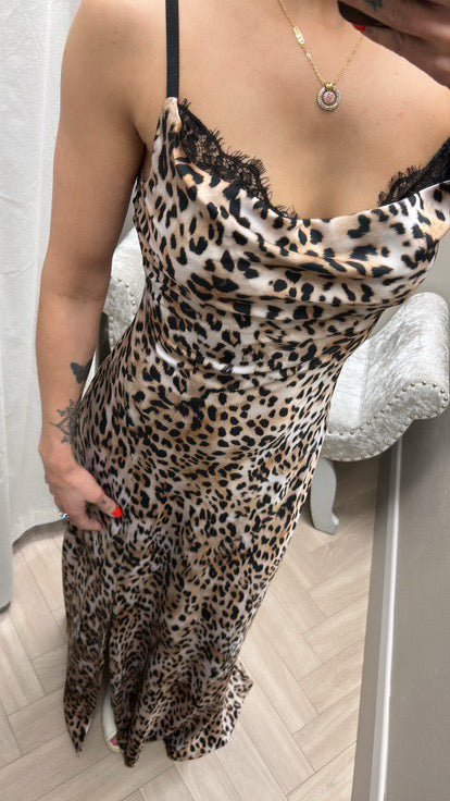 Guess leopard lace detail maxi dress W5GK10WF1T2