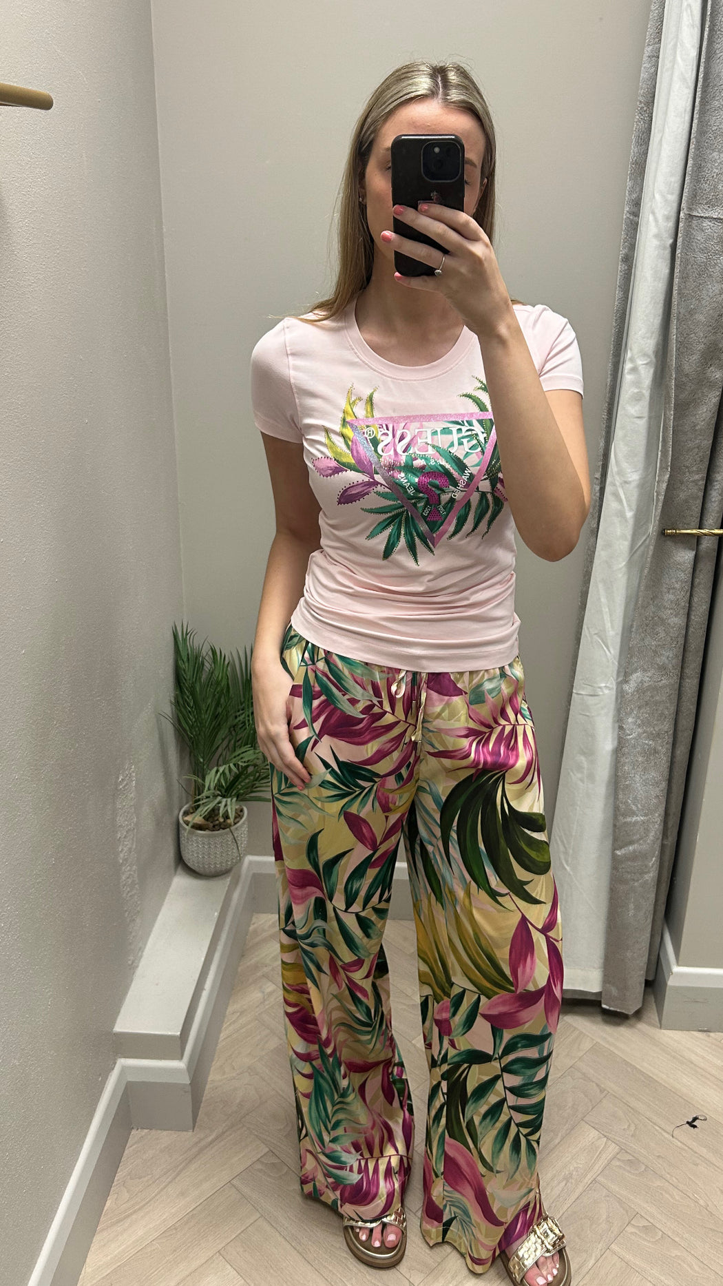 Guess floral Ines wide leg trouser W5GB11WH8C2