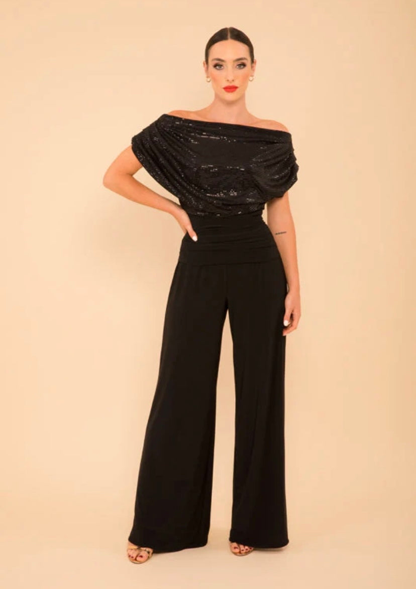 Black sparkle Atom label carbon jersey jumpsuit