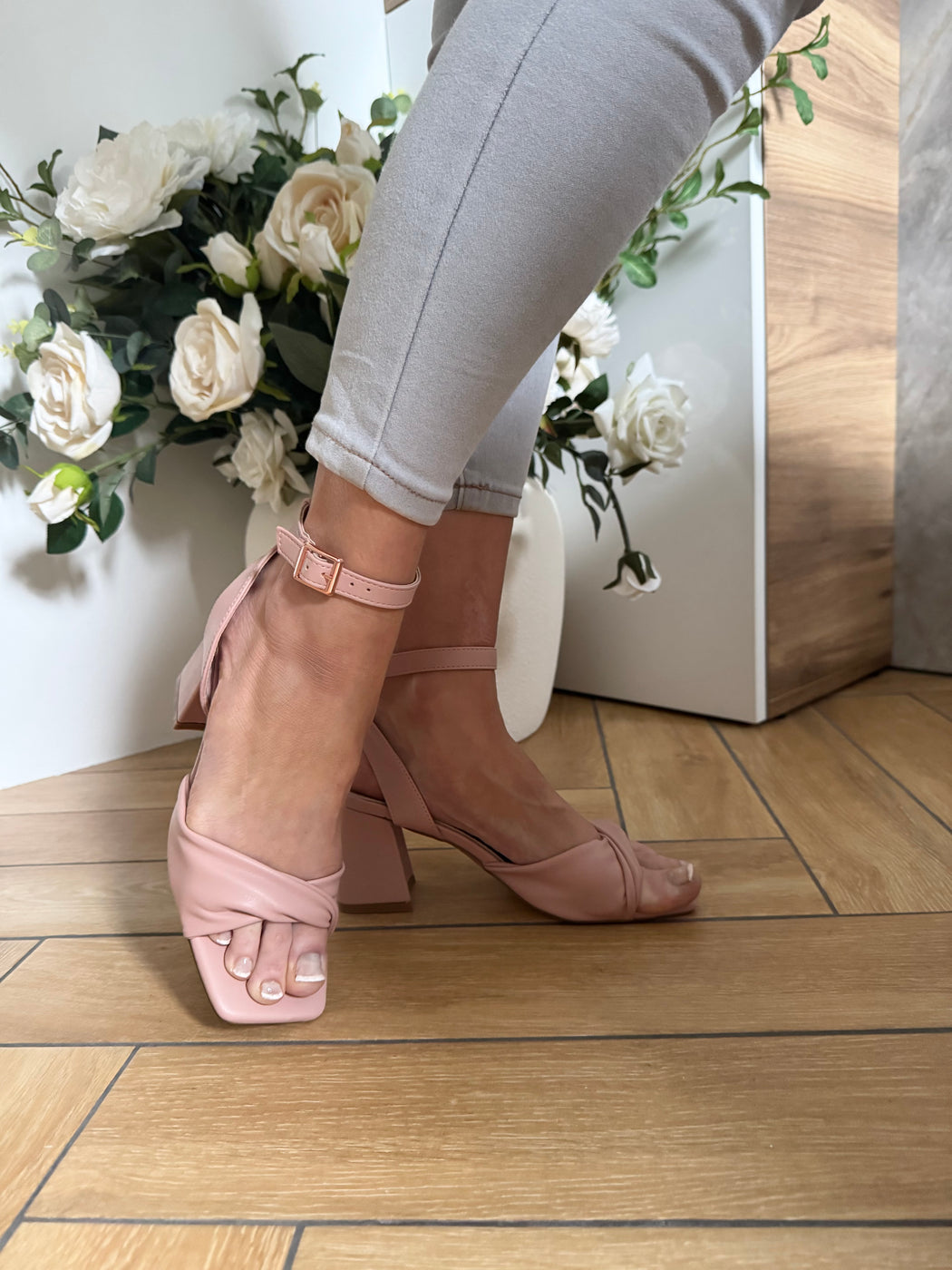 Cayla blush pink block heels