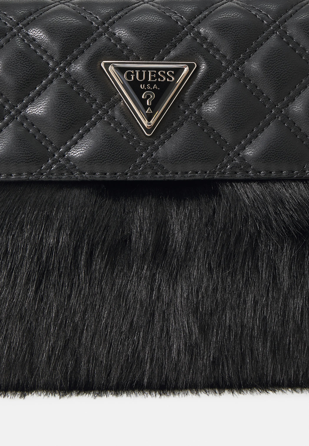 Guess black lise flap over faux fur convertible shoulder / crossbody