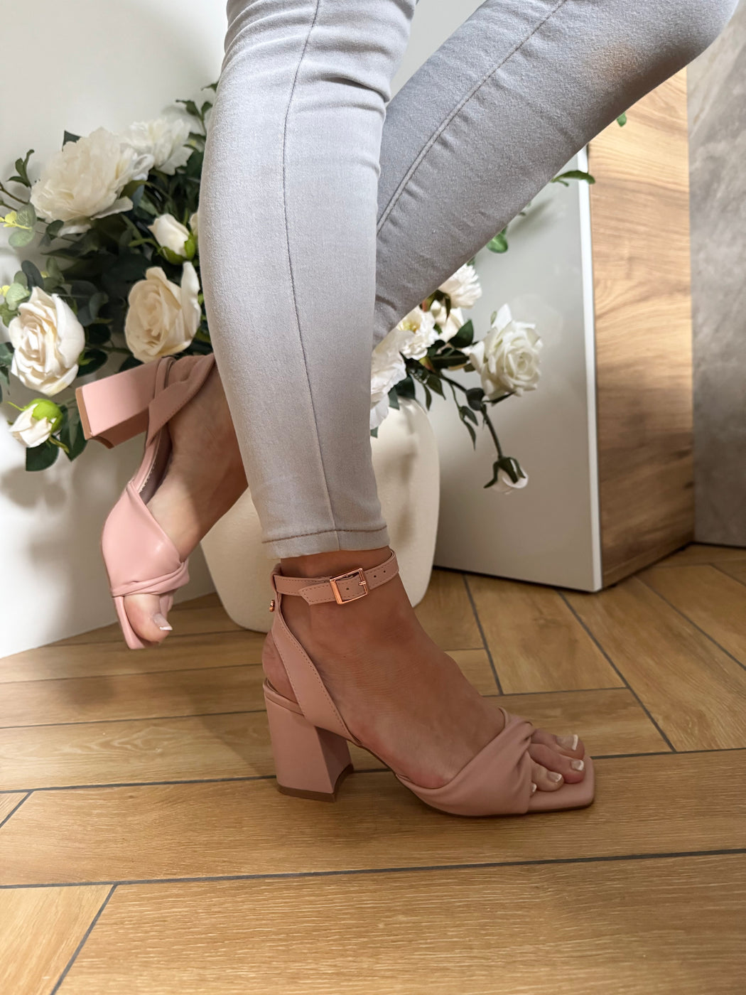 Cayla blush pink block heels