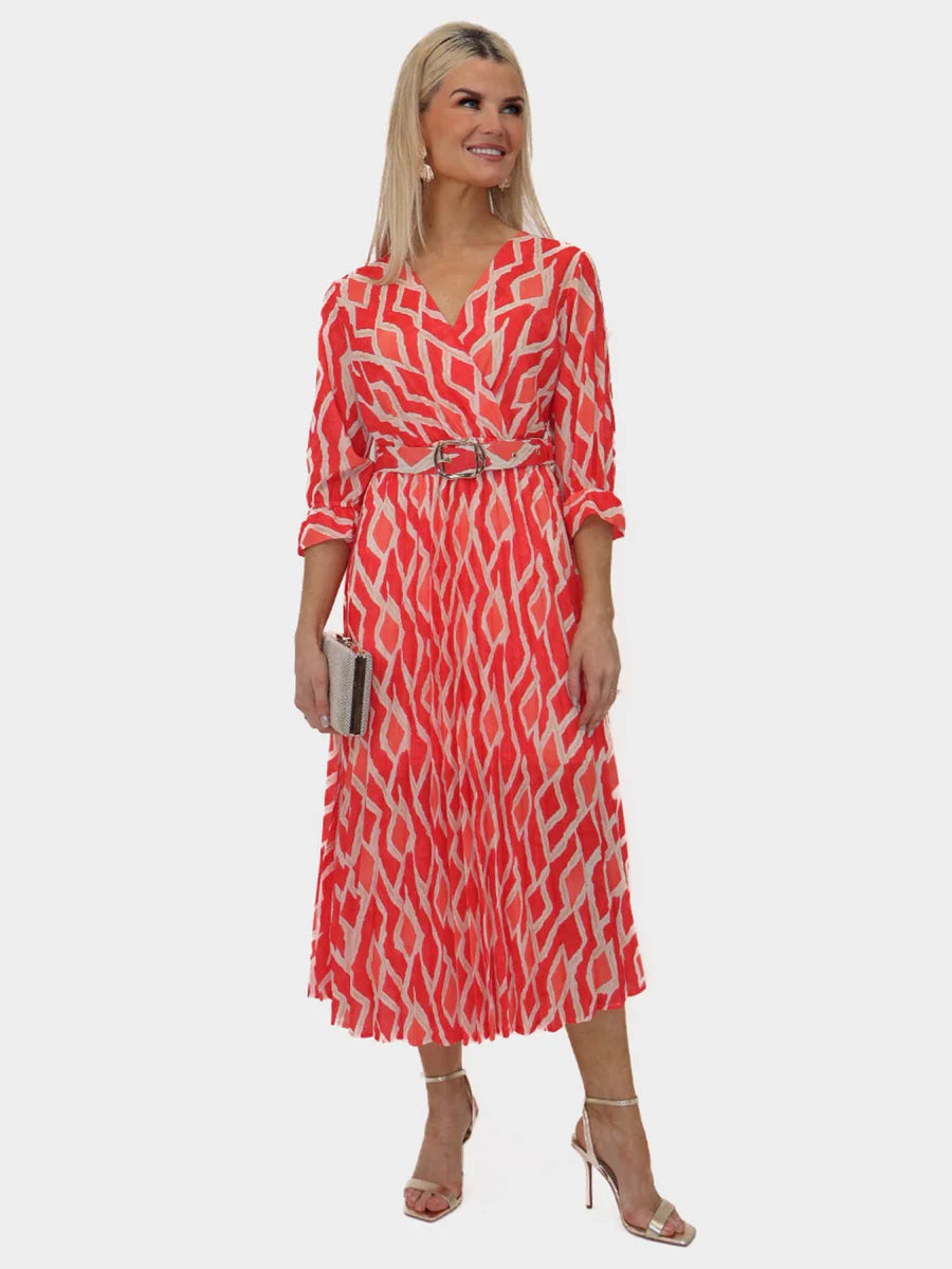 CORAL PRINT POSITANO MIDI DRESS