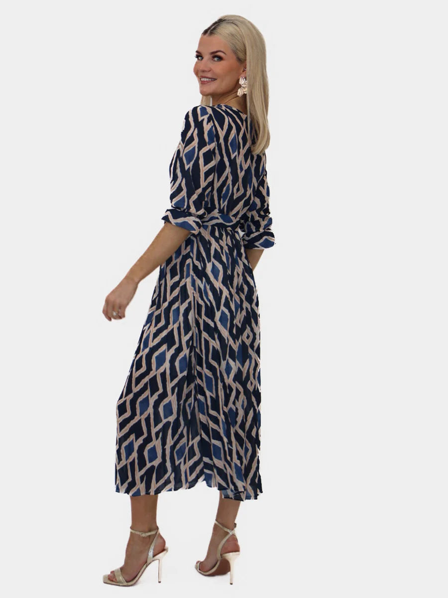 Navy PRINT POSITANO MIDI DRESS