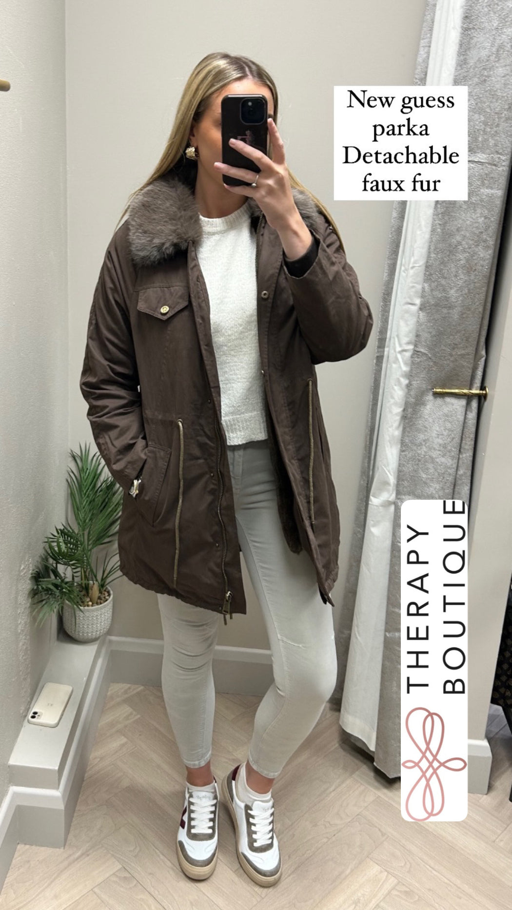 Guess brown Faux fur collar parka