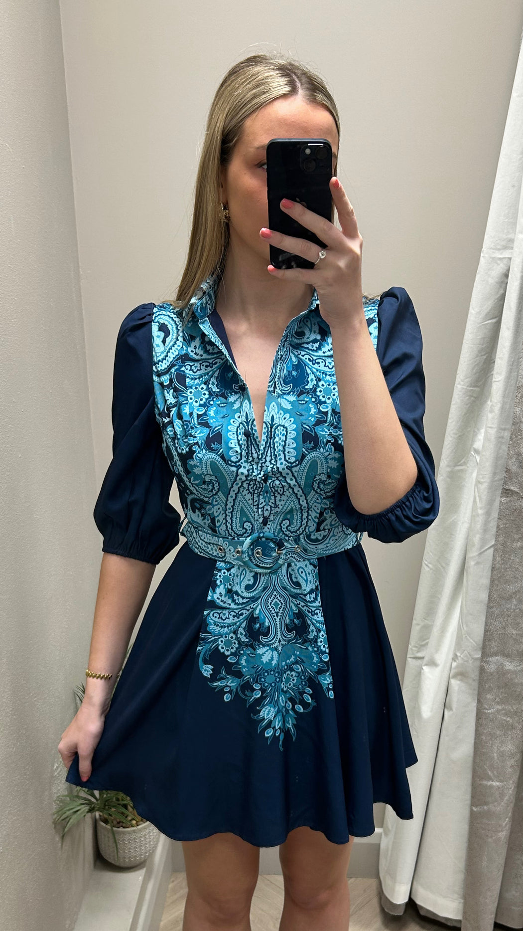 Holland Paisley Print Collar Mini Dress Navy