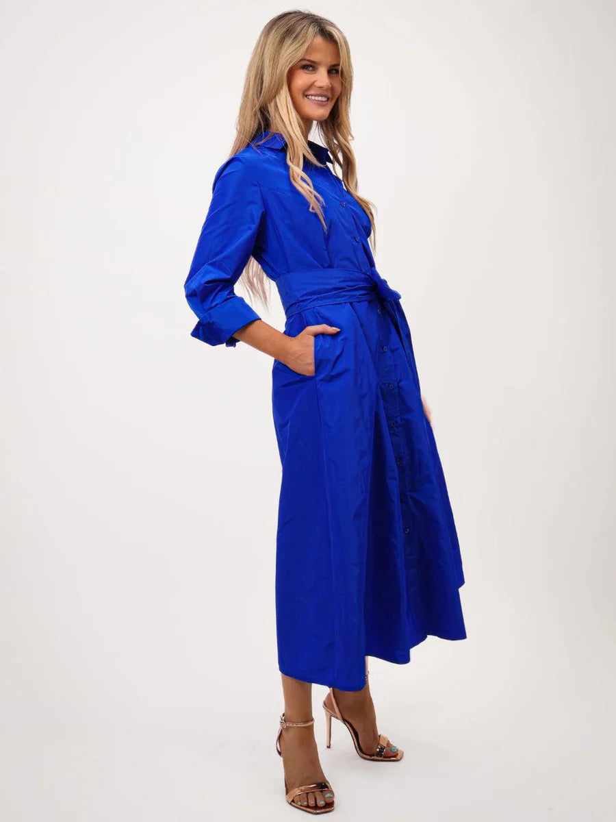 ROYAL BLUE VICTORIA TAFFETA MIDI DRESS