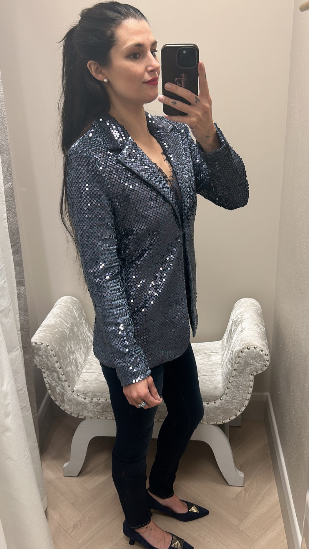 Jola teal blue sequin blazer