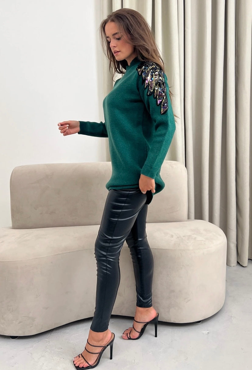 Holly Sequin Detail Jumper Dress Teal