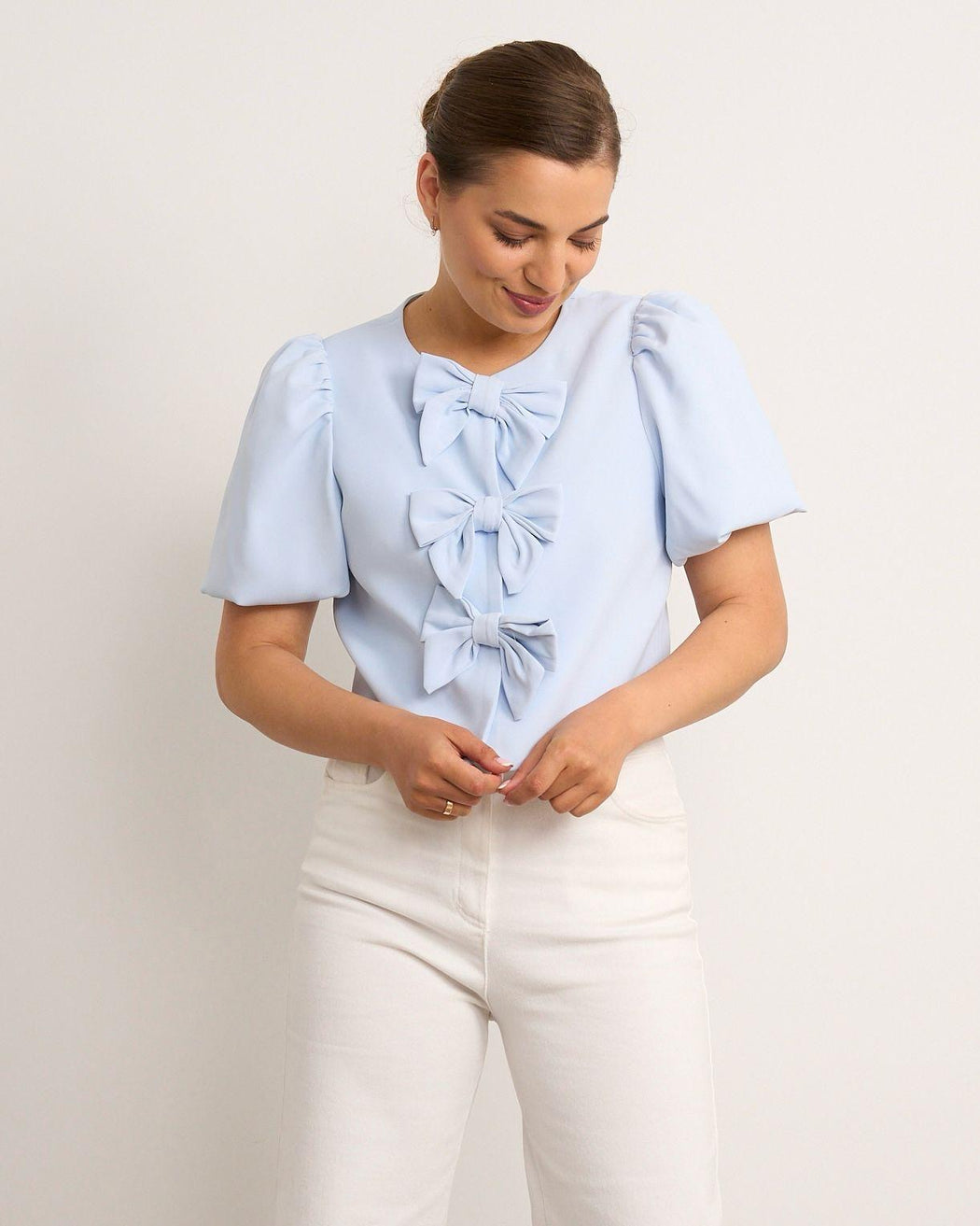 Saffron blue bow detail top