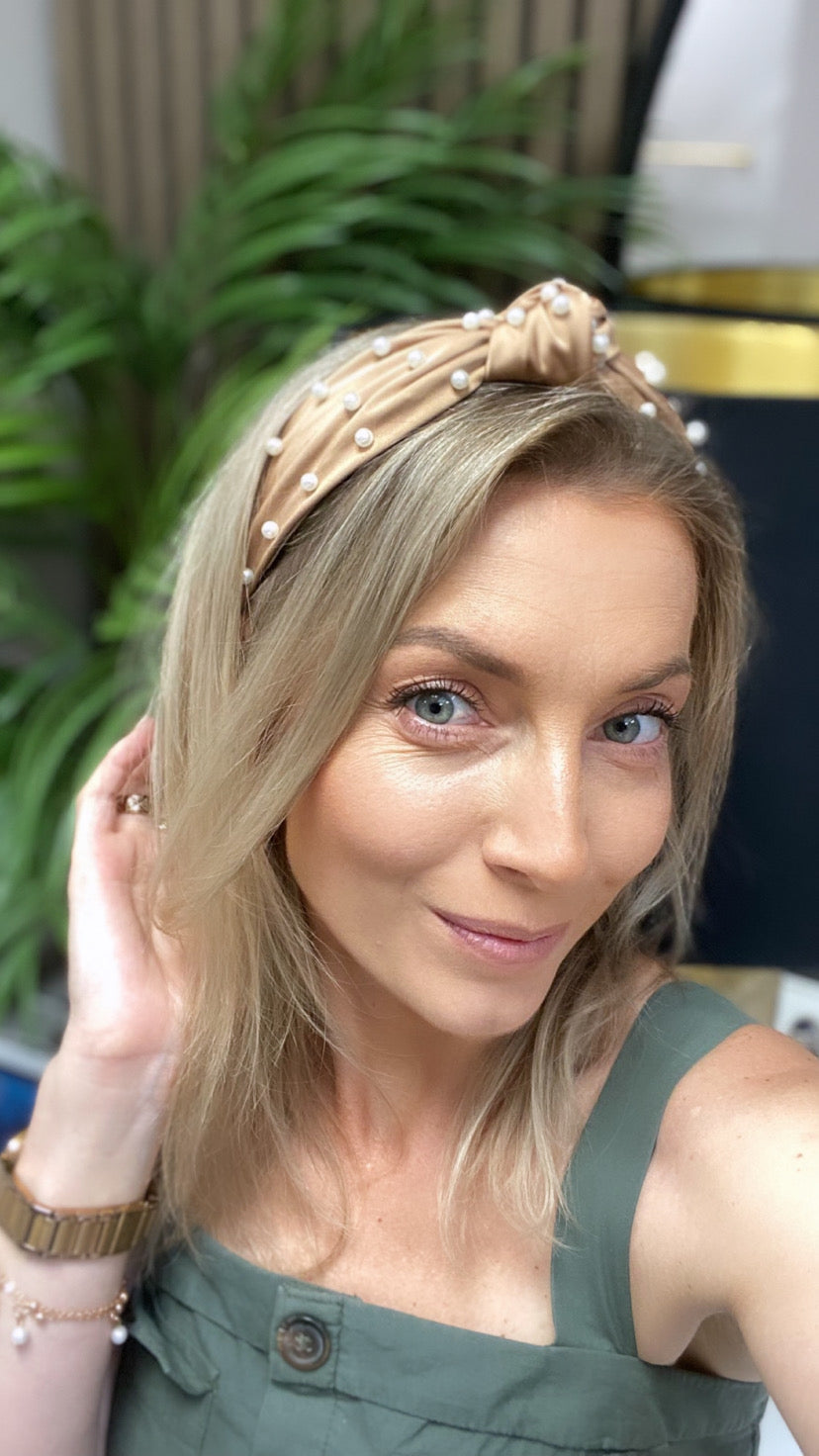 Katie Beige Pearl knot hairband