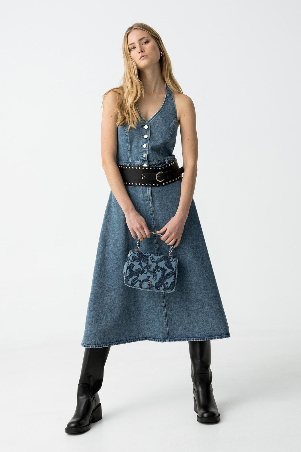 Brelle halter denim dress