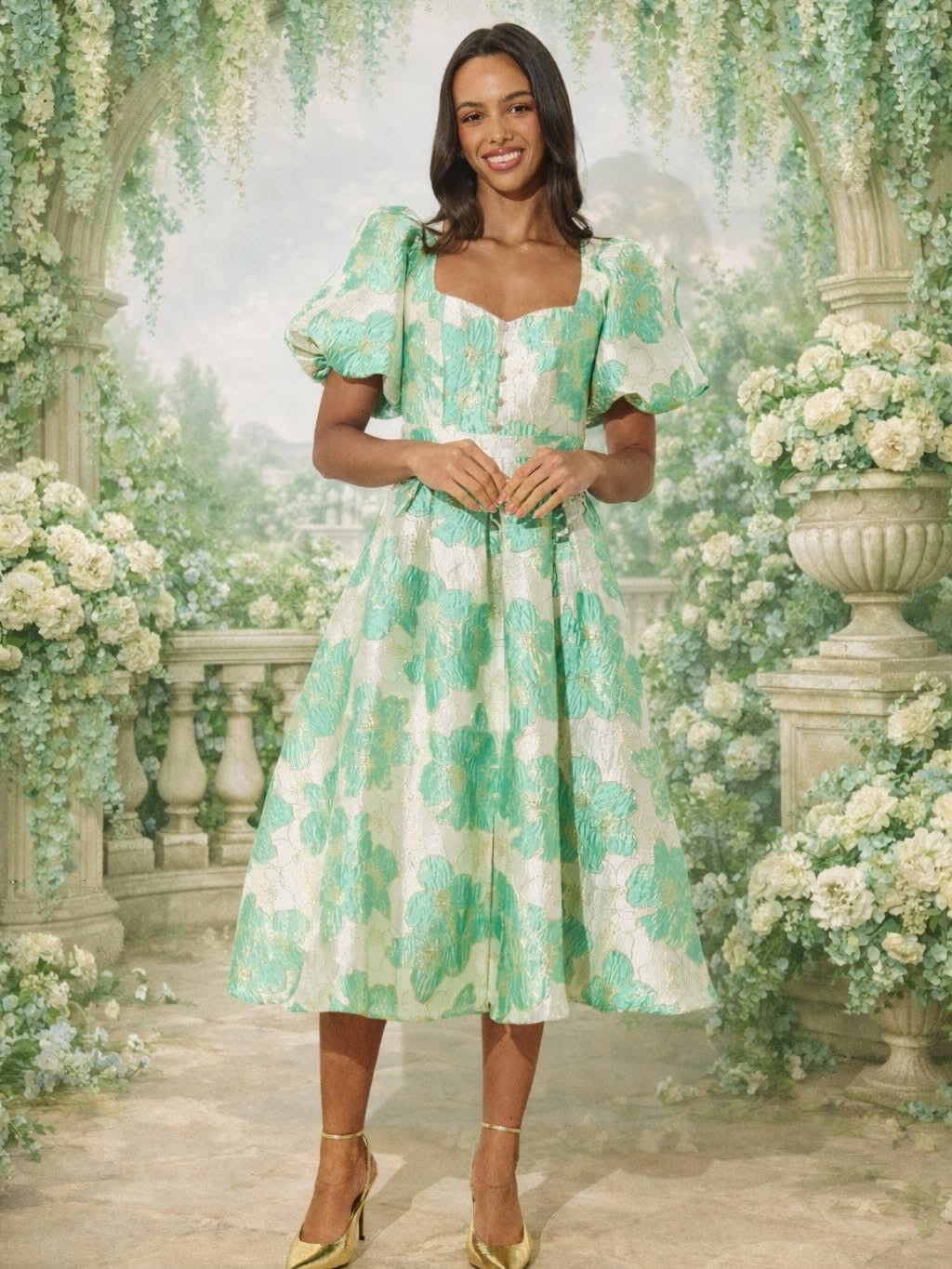 Audrey puff sleeve metallic mint