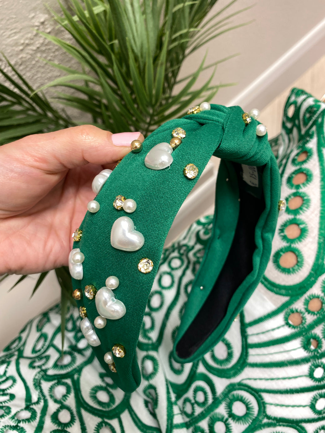 Leila green knot Pearl hairband