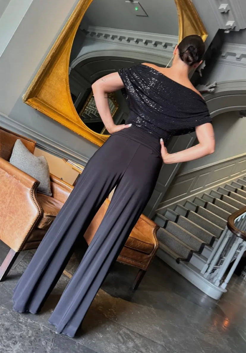 Black sparkle Atom label carbon jersey jumpsuit