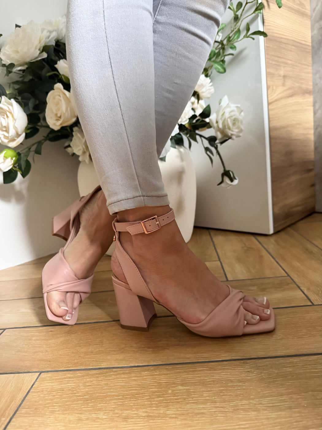 Cayla blush pink block heels