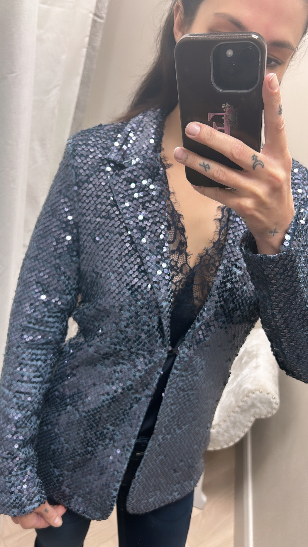 Jola teal blue sequin blazer