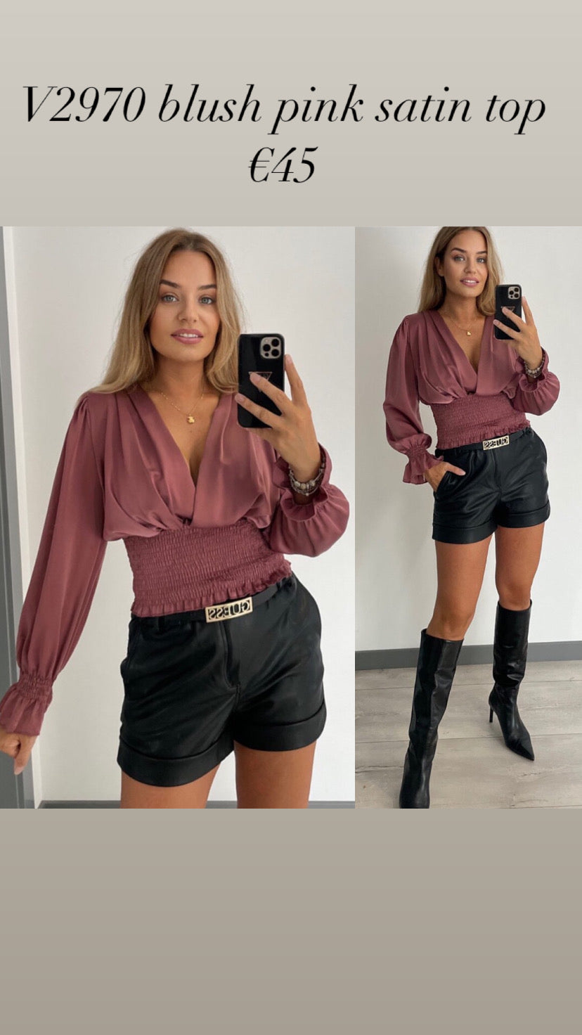V2970 blush pink satin top