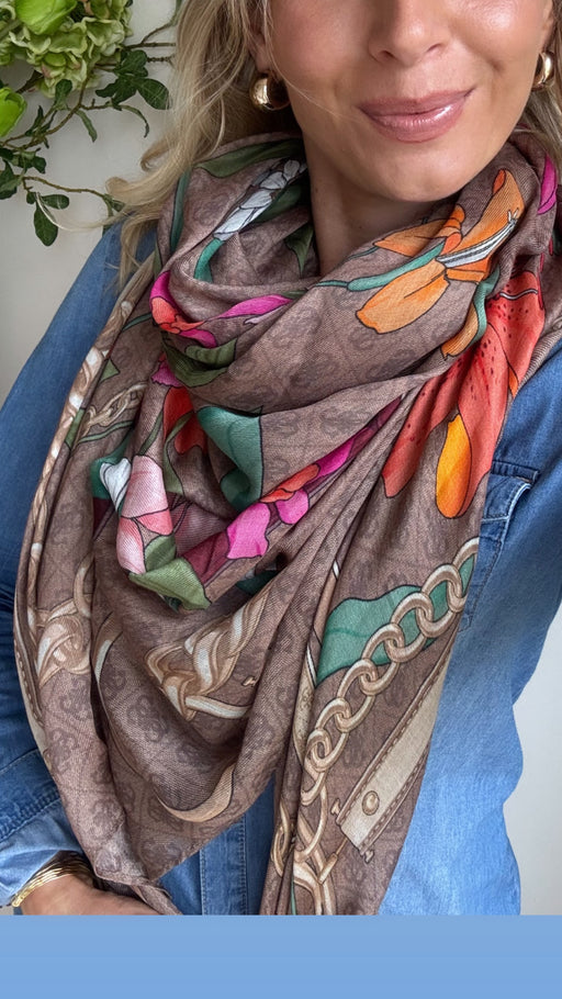 Guess brown 4G Logo Floral Kefiah aw5346pol03-bRO