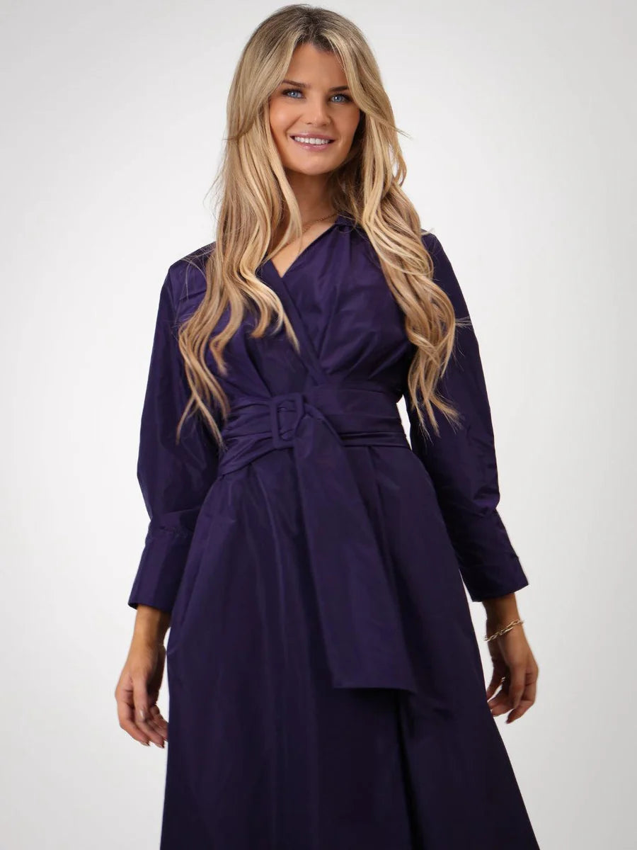PURPLE PENELOPE TAFFETA MIDI DRESS