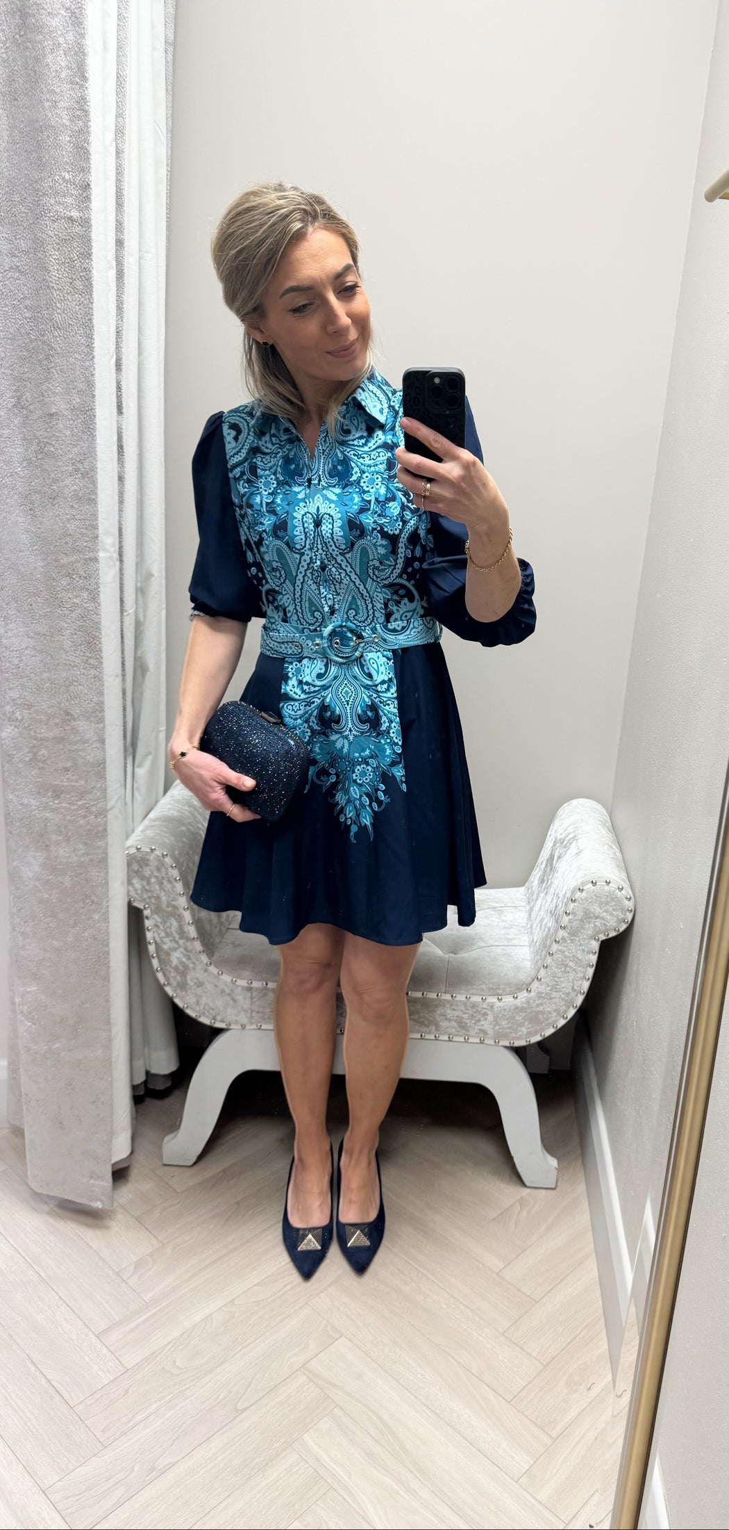 Holland Paisley Print Collar Mini Dress Navy