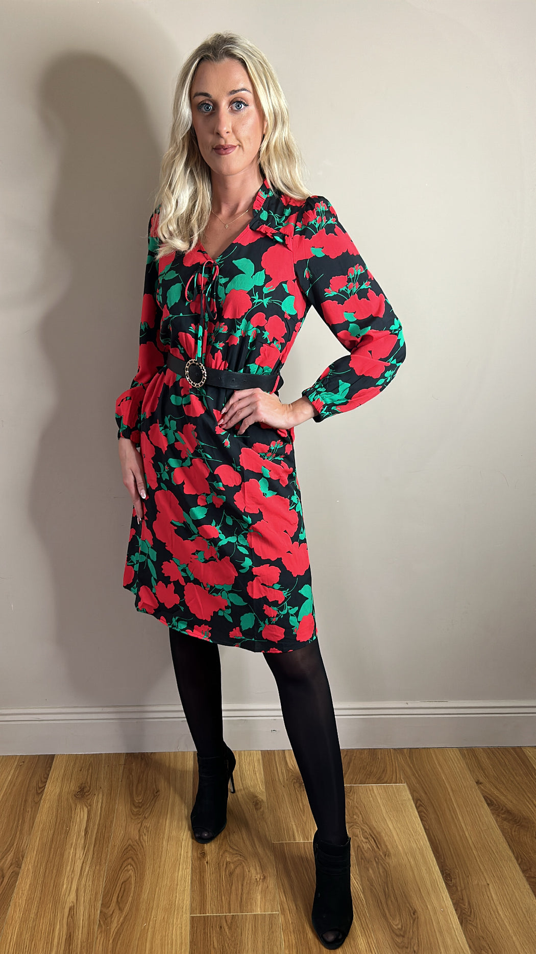 Andrea red floral dress