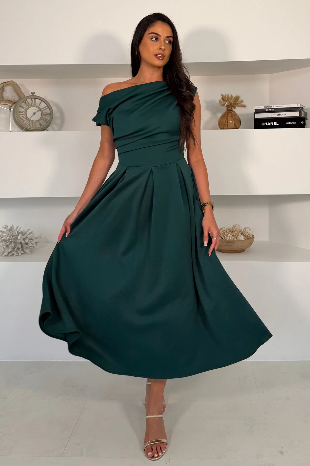 Betty emerald Asymmetric Midi Dress