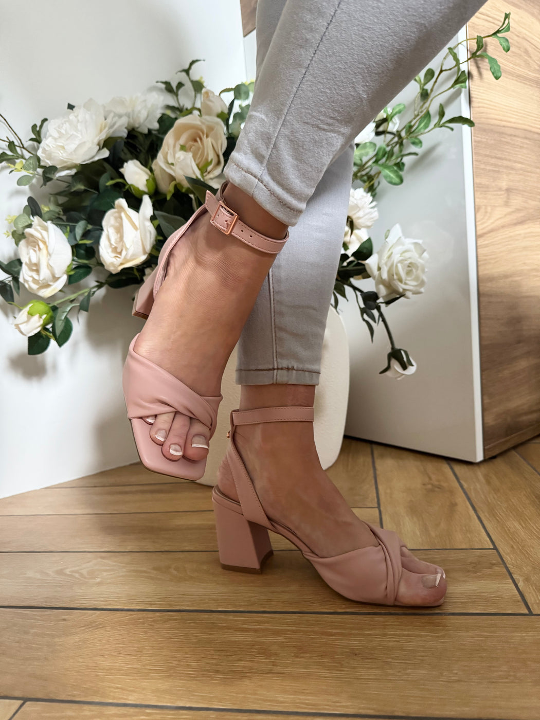 Cayla blush pink block heels
