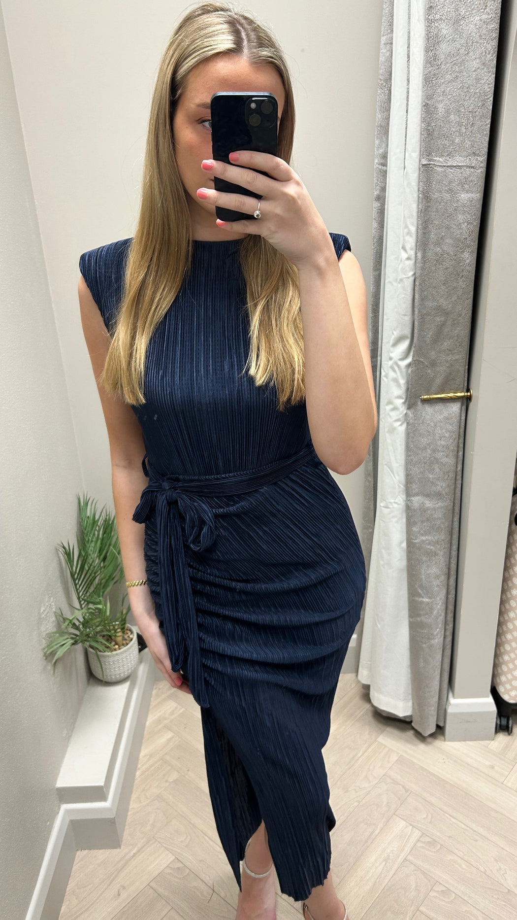 Elena navy ruched  Seamed Midi Dress Baby