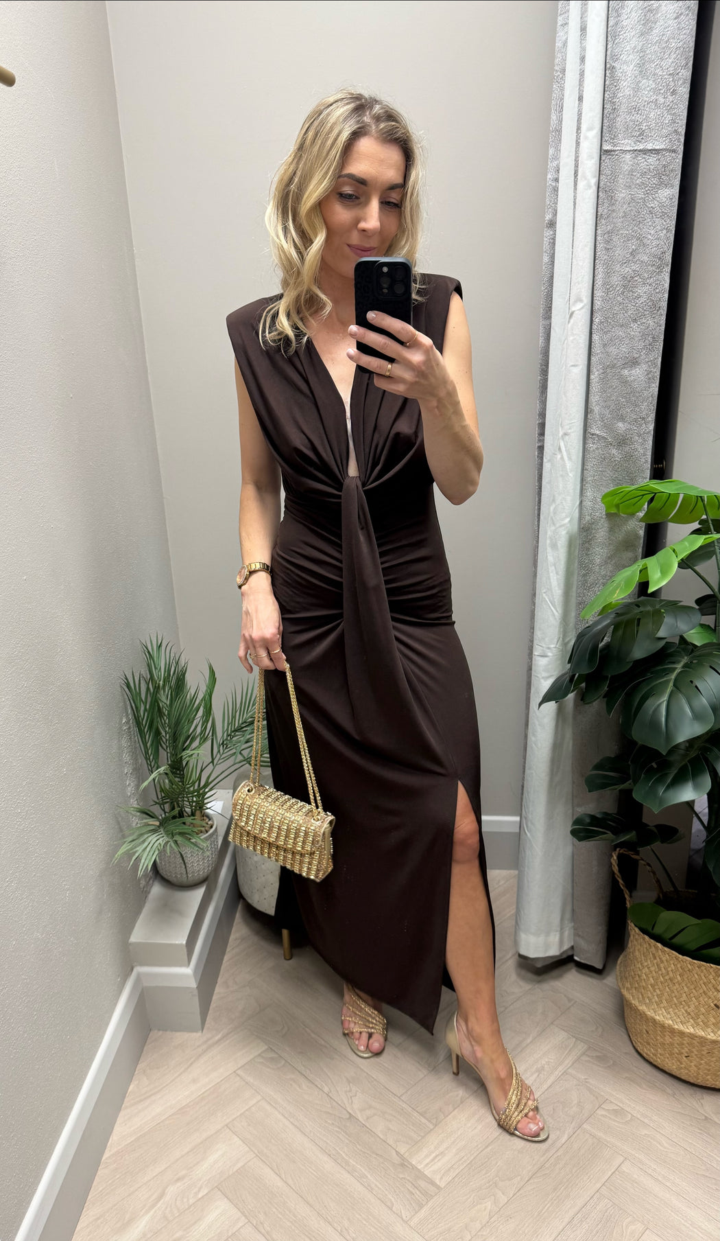 Adele brown midi dress