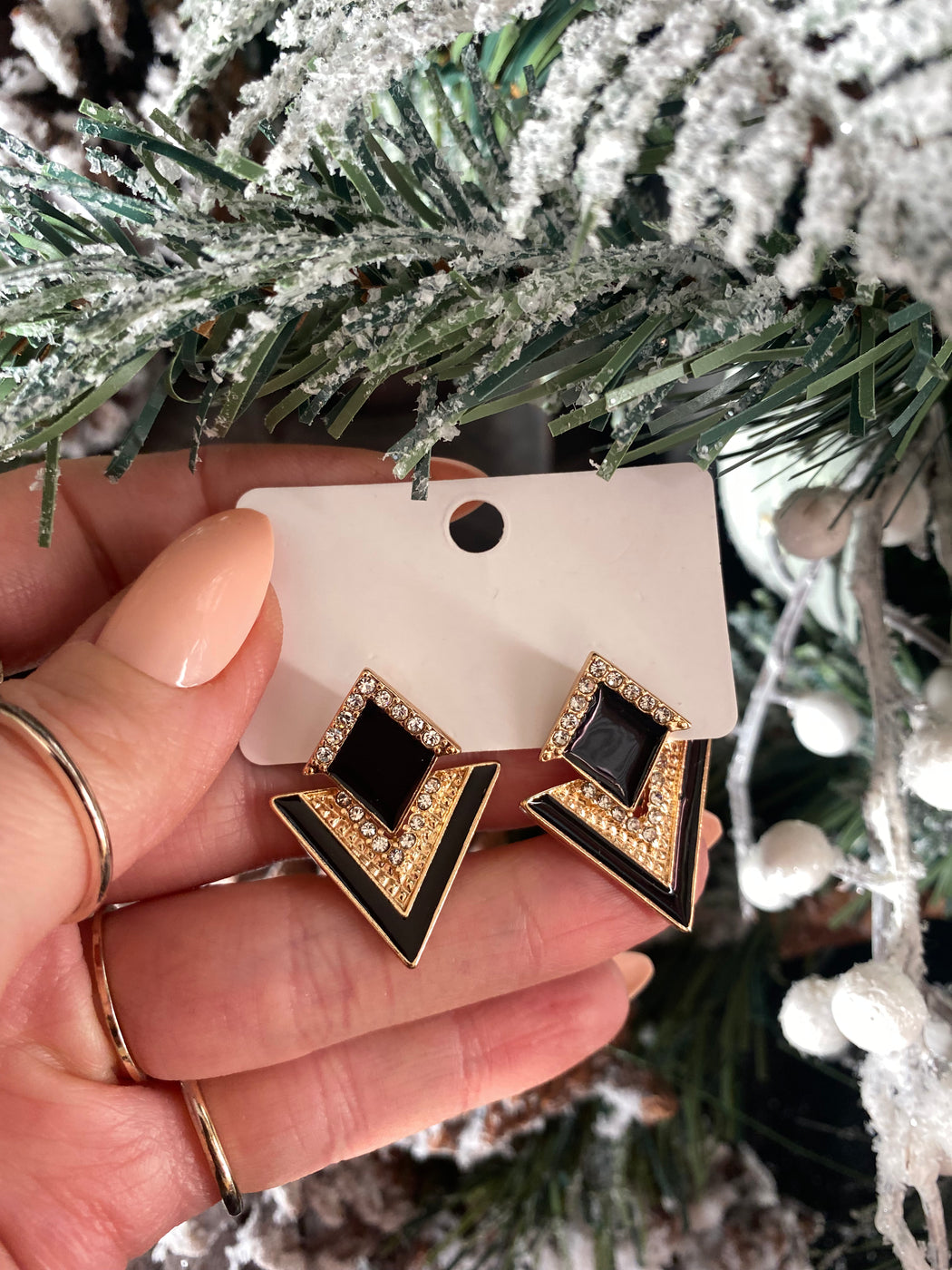 Black& gold triangle drop earrings