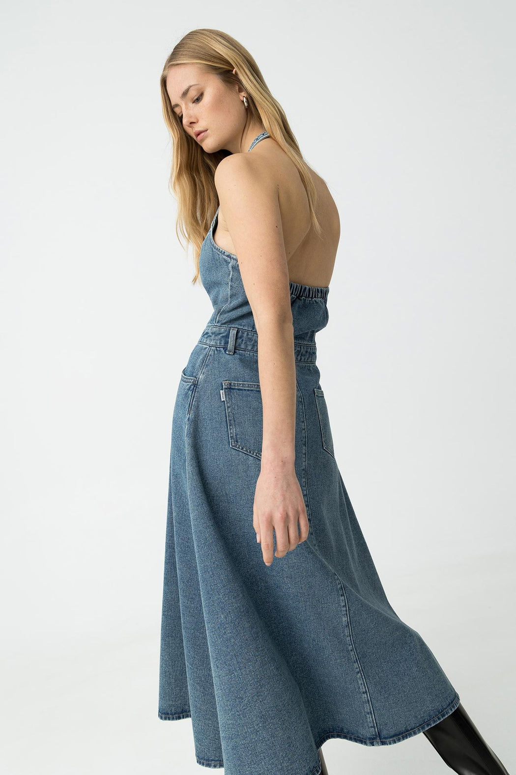 Brelle halter denim dress