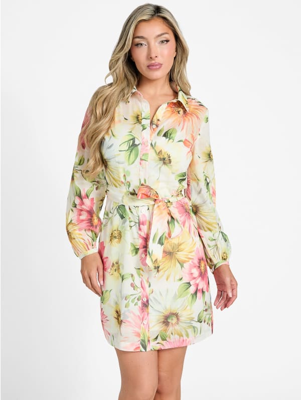 Guess peony floral shirt dress W5GK65WH6C0